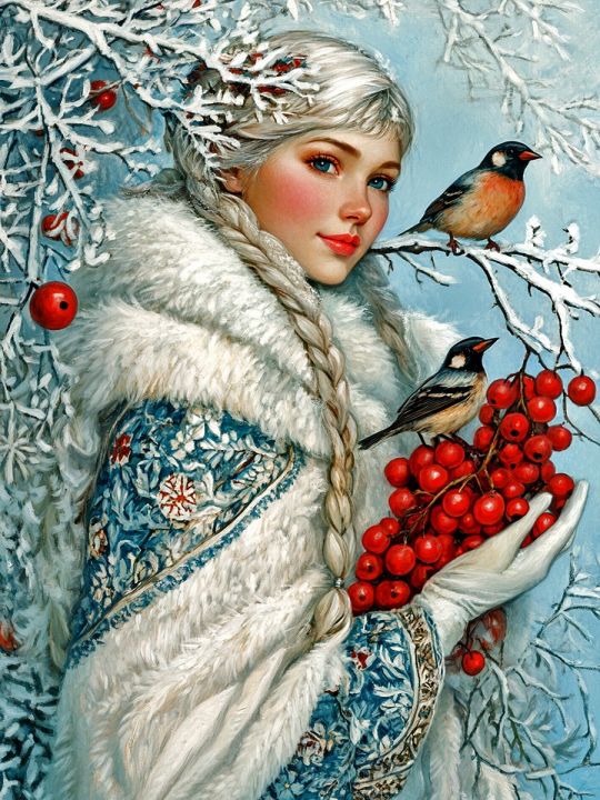 Алмазная мозаика без подрамника «Снегурочка» 50x40 см