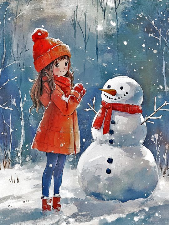 Алмазная мозаика без подрамника «Первый снеговик» 50x40 см