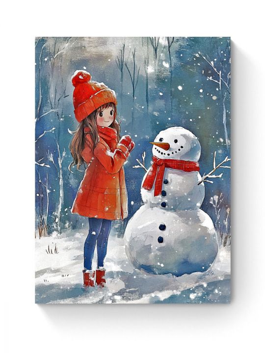 Алмазная мозаика на подрамнике «Первый снеговик» 50x40 см