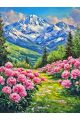Алмазная мозаика без подрамника «Пионы в горах» 80x60 см