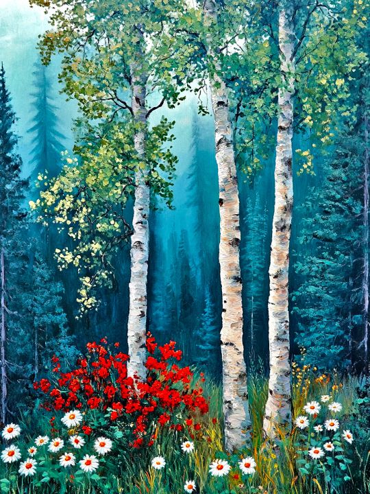 Алмазная мозаика без подрамника «Цветы в лесу» 50x40 см, 48 цветов