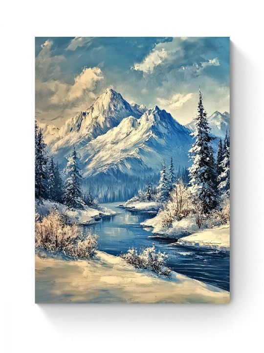 Алмазная мозаика на подрамнике «Зима в горах» 40x30 см, 47 цветов