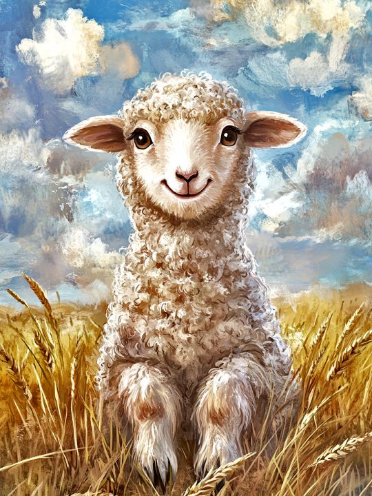 Алмазная мозаика без подрамника «Милая овечка» 50x40 см