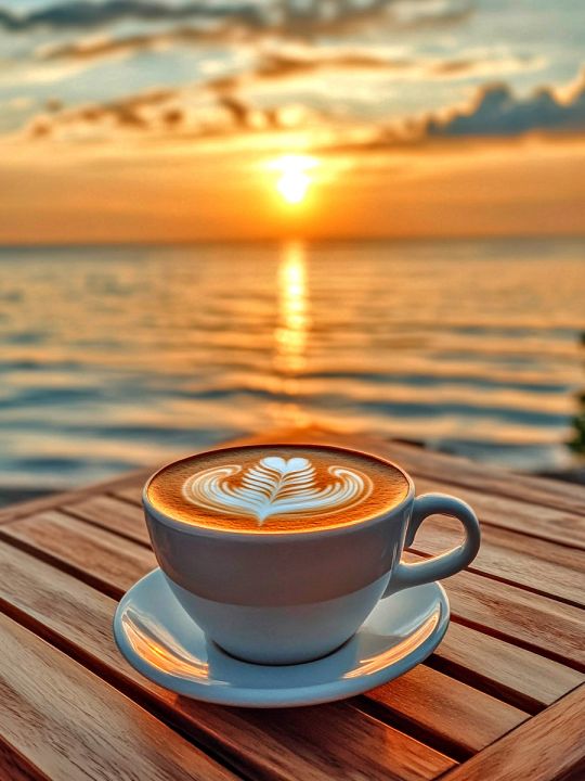 Алмазная мозаика без подрамника «Кофе и море» 25x20 см