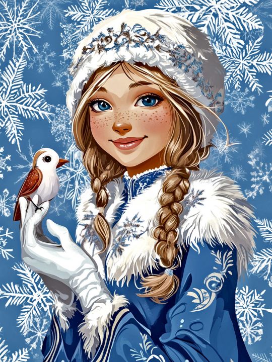 Алмазная мозаика без подрамника «Снегурочка» 50x40 см