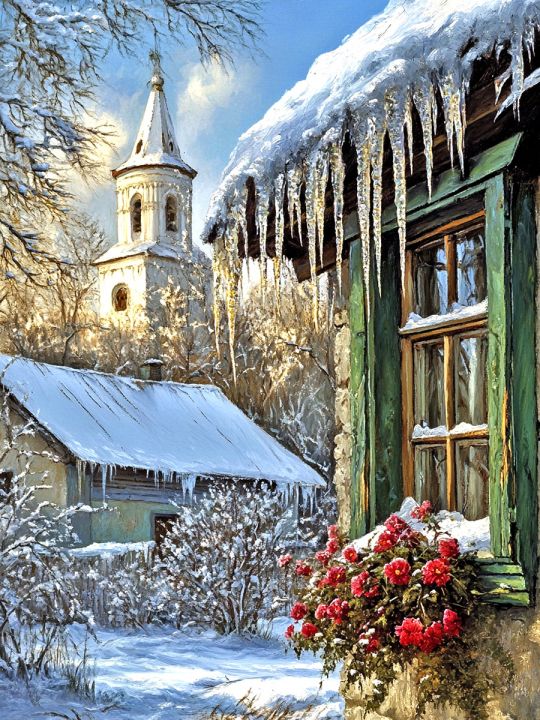 Алмазная мозаика без подрамника «Весна в деревне» 25x20 см