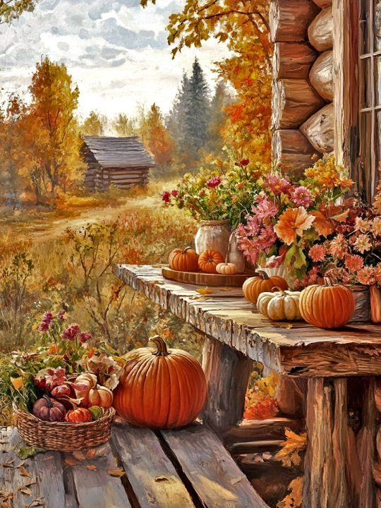 Алмазная мозаика без подрамника «Осень в деревне» 25x20 см