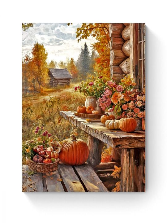 Алмазная мозаика на подрамнике «Осень в деревне» 40x30 см, 50 цветов