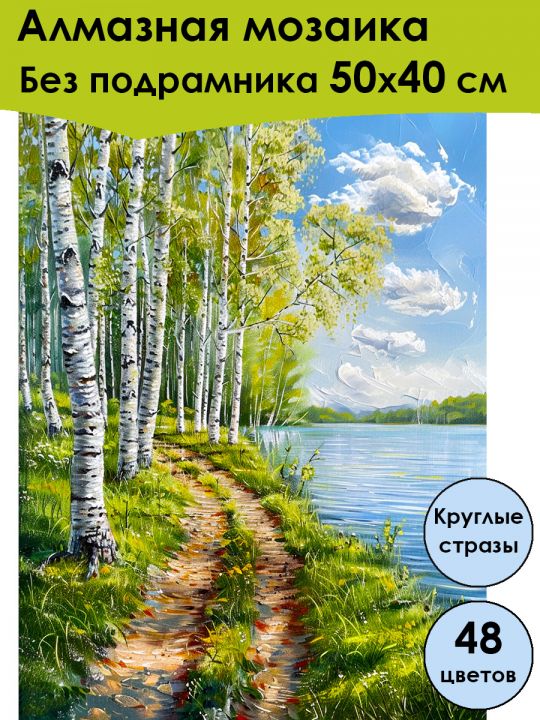 Алмазная мозаика без подрамника «Березки» 50x40 см, 48 цветов