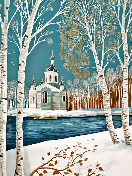 Алмазная мозаика без подрамника «Зима в деревне» 50x40 см