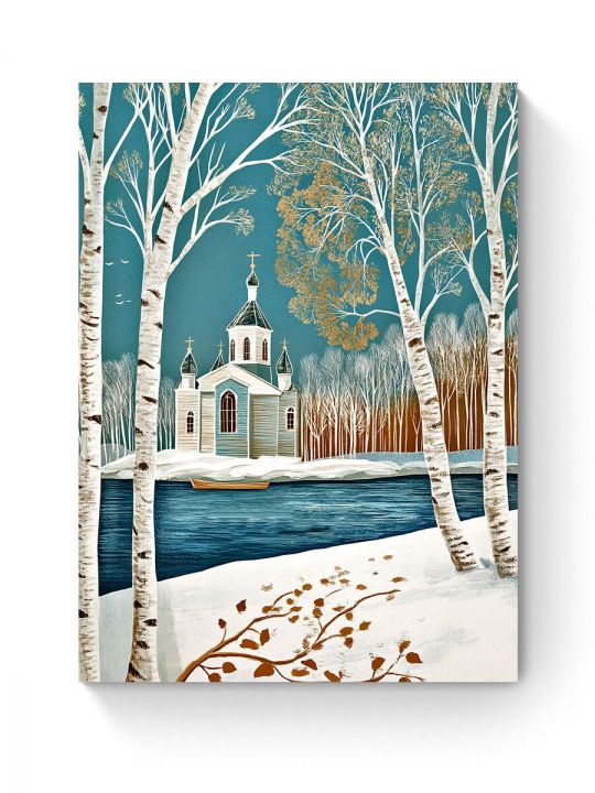Алмазная мозаика на подрамнике «Зима в деревне» 50x40 см