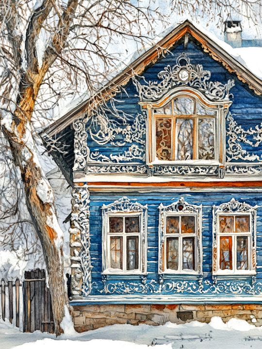 Алмазная мозаика без подрамника «Зима в деревне» 50x40 см, 50 цветов