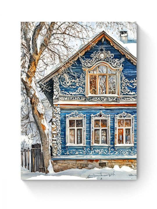 Алмазная мозаика на подрамнике «Зима в деревне» 40x30 см