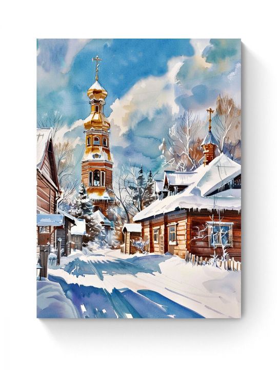 Алмазная мозаика на подрамнике «Зима в деревне» 90x70 см