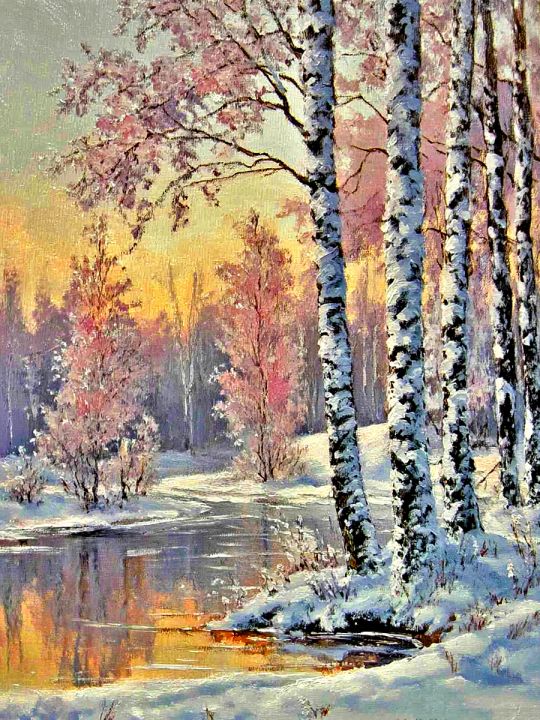 Алмазная мозаика без подрамника «Зима в деревне» 60x45 см
