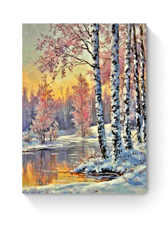 Алмазная мозаика на подрамнике «Зима в деревне» 60x45 см