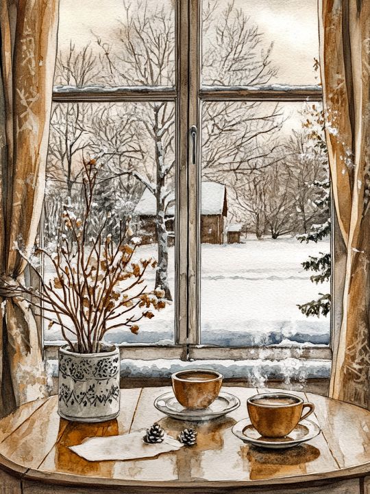 Алмазная мозаика без подрамника «Зима в деревне» 50x40 см