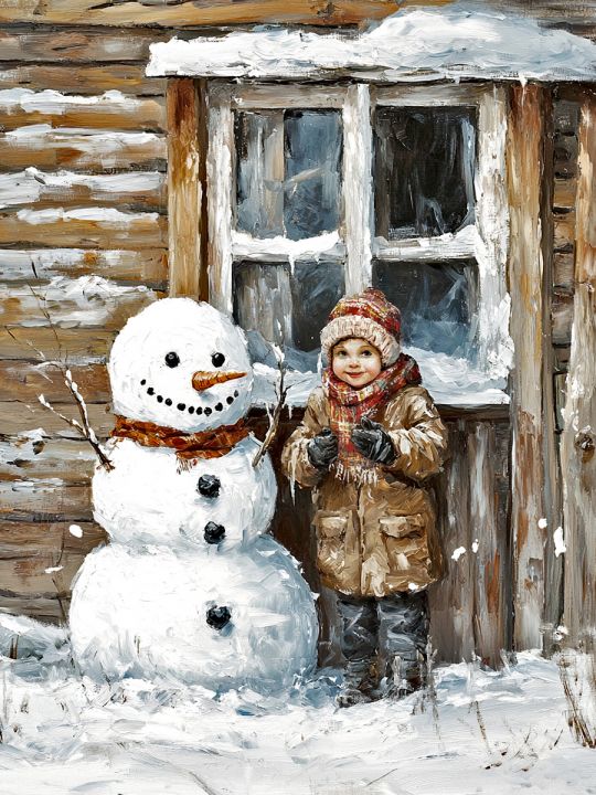 Алмазная мозаика без подрамника «Зима в деревне» 60x45 см