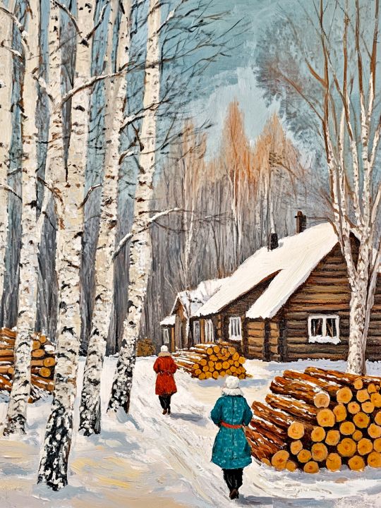 Алмазная мозаика без подрамника «Зима в деревне» 130x100 см