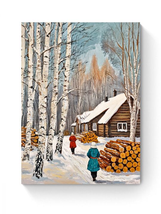 Алмазная мозаика на подрамнике «Зима в деревне» 40x30 см
