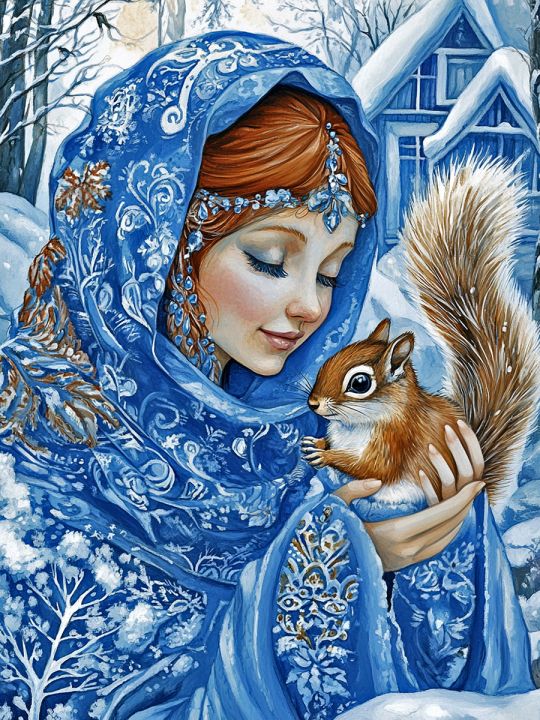 Алмазная мозаика без подрамника «Снегурочка» 50x40 см
