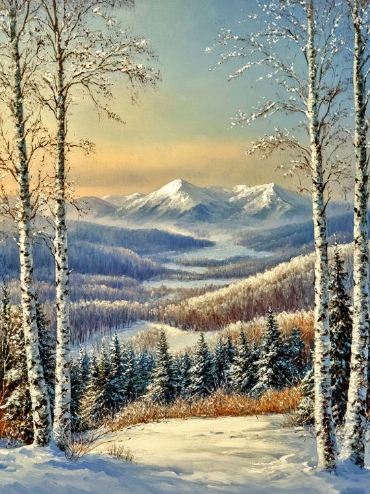 Алмазная мозаика без подрамника «Зима в горах» 50x40 см