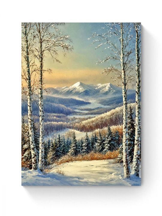 Алмазная мозаика на подрамнике «Зима в горах» 40x30 см
