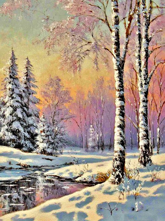 Алмазная мозаика без подрамника «Зимний закат» 40x30 см