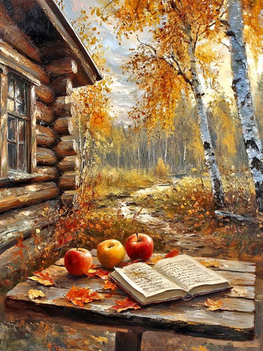Алмазная мозаика без подрамника «Осень в деревне» 60x45 см