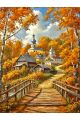 Алмазная мозаика без подрамника «Осень в деревне» 50x40 см