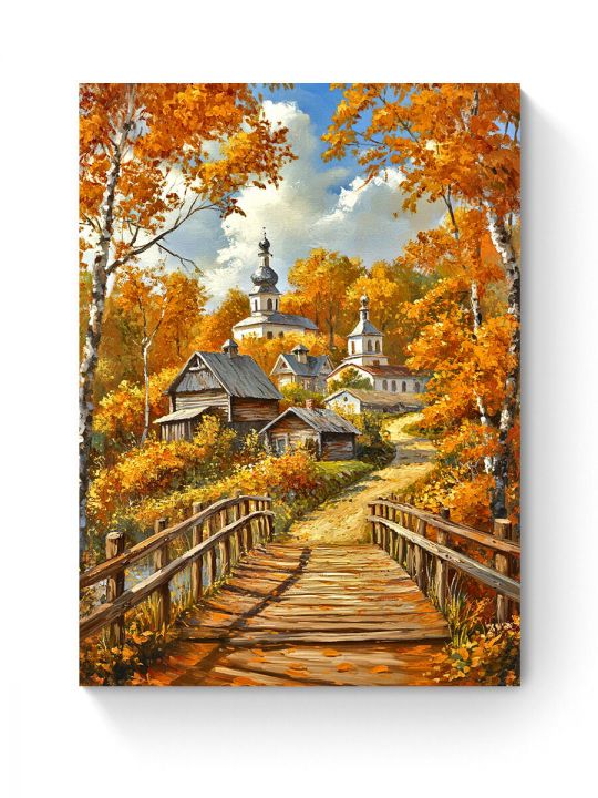 Алмазная мозаика на подрамнике «Осень в деревне» 40x30 см