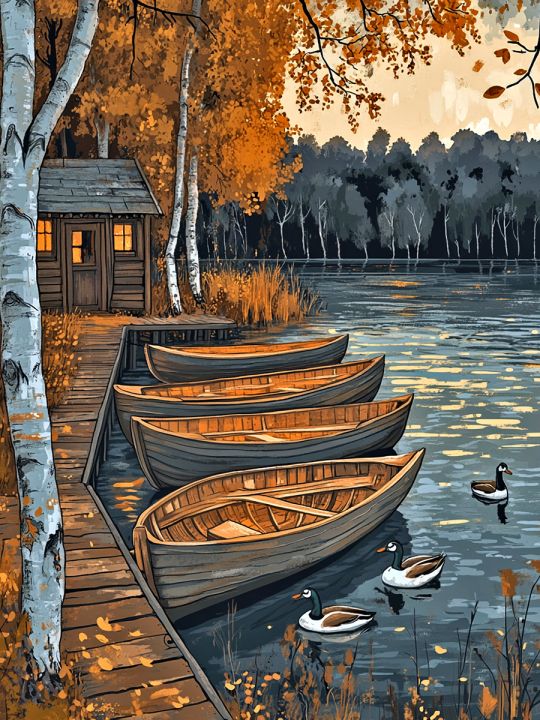Алмазная мозаика без подрамника «Осень в деревне» 40x30 см