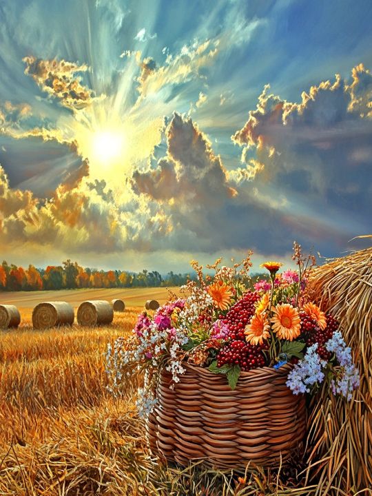 Алмазная мозаика без подрамника «Осень в деревне» 50x40 см