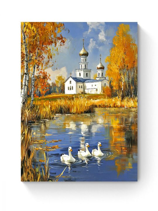 Алмазная мозаика на подрамнике «Осень в деревне» 60x45 см