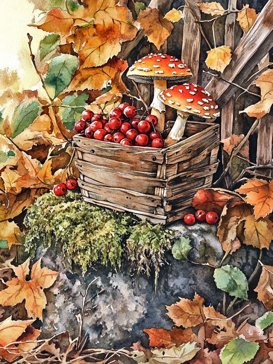 Алмазная мозаика без подрамника «Осень в деревне» 40x30 см