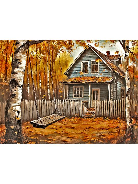 Алмазная мозаика без подрамника «Осень в деревне» 90x70 см