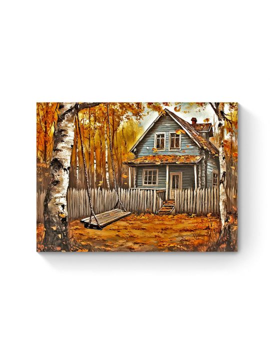 Алмазная мозаика на подрамнике «Осень в деревне» 40x30 см