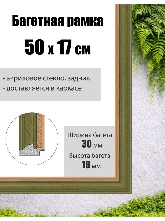 Рамка багетная для картин со стеклом 50 x 17 см, РБ-002