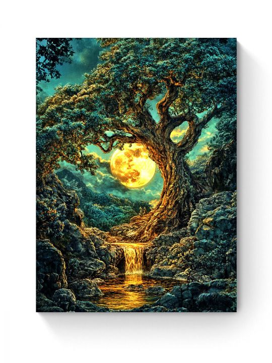 Алмазная мозаика на подрамнике «Лунный ручей» 50x40 см