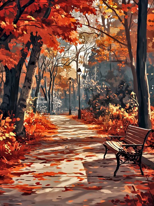 Алмазная мозаика без подрамника «Осенний парк» 50x40 см