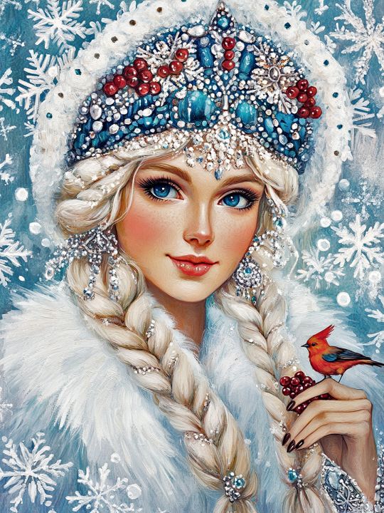 Алмазная мозаика без подрамника «Снегурочка» 40x30 см