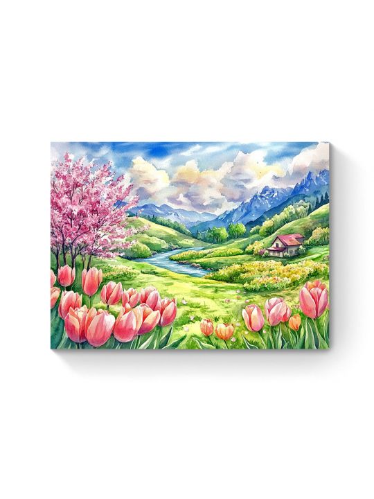 Алмазная мозаика на подрамнике «Весна в долине» 40x30 см