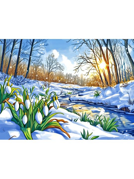Алмазная мозаика без подрамника «Первые цветы» 40x30 см