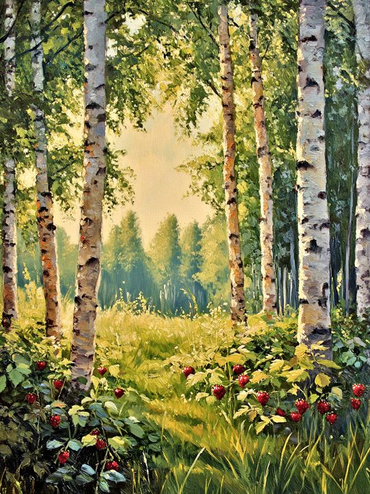 Алмазная мозаика без подрамника «Березовая роща» 25x20 см