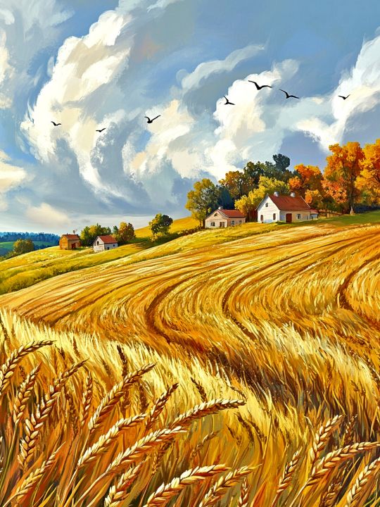 Алмазная мозаика без подрамника «Пшеничное поле» 80x60 см