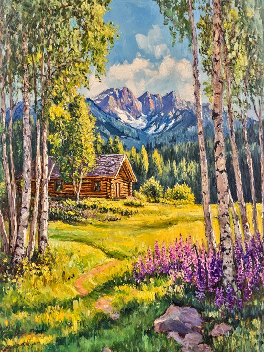 Алмазная мозаика без подрамника «Домик в горах» 35x25 см