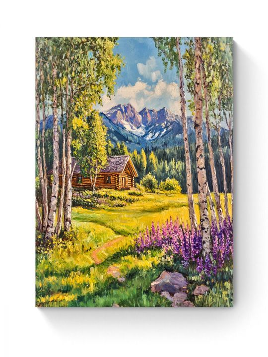 Алмазная мозаика на подрамнике «Домик в горах» 40x30 см