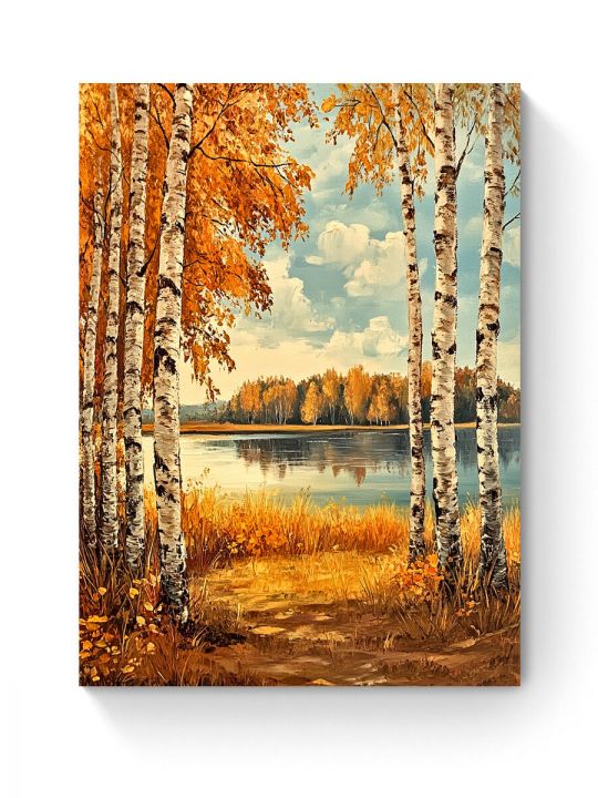 Алмазная мозаика на подрамнике «Березы у воды» 80x60 см