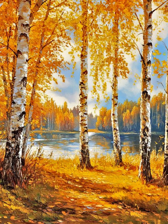 Алмазная мозаика без подрамника «Золотая осень» 130x100 см