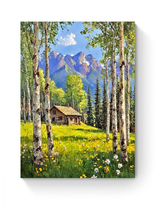 Алмазная мозаика на подрамнике «Хижина в горах» 50x40 см